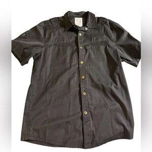 Kanji Handcrafted Premium Goods Men's Shirt Black Short Sleeve Snap Shirt